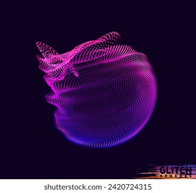 Malla colorida del vector abstracto sobre fondo oscuro. Tarjeta de estilo futurista. Esfera de puntos dañada