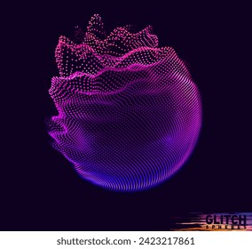 Malla colorida del vector abstracto sobre fondo oscuro. Tarjeta de estilo futurista. Esfera de puntos dañada