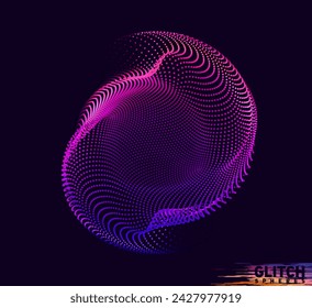 Abstract vector colorful mesh on dark background. Futuristic style card. Corrupted point sphere