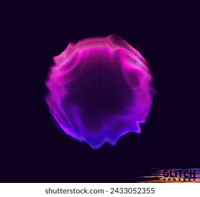 Abstract vector colorful mesh on dark background. Futuristic style card. Corrupted point sphere