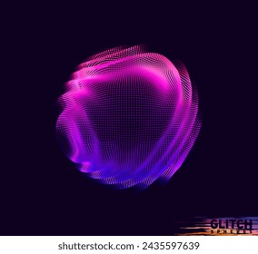 Vector abstracto de malla colorida sobre fondo oscuro. Tarjeta de estilo futurista. Esfera de punto dañada