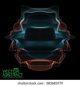 Abstract vector colorful mesh on dark background. Futuristic style card. Elegant background for business presentations.  Corrupted point sphere.  Chaos aesthetics.