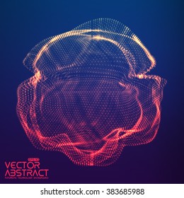 Abstract vector colorful mesh on dark background. Futuristic style card. Elegant background for business presentations.  Corrupted point sphere.  Chaos aesthetics.