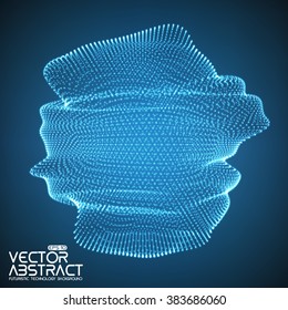 Abstract vector colorful mesh on dark background. Futuristic style card. Elegant background for business presentations.  Corrupted point sphere.  Chaos aesthetics.