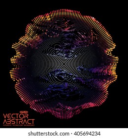 Abstract vector colorful mesh on dark background. Futuristic style card. Elegant background for business presentations.  Corrupted point sphere.  Chaos aesthetics.