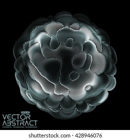 Abstract vector colorful mesh on dark background. Futuristic style card. Elegant background for business presentations.  Corrupted point sphere.  Chaos aesthetics.