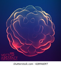 Abstract vector colorful mesh on dark background. Futuristic style card. Elegant background for business presentations.  Corrupted point sphere.  Chaos aesthetics.
