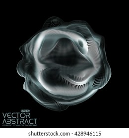 Abstract vector colorful mesh on dark background. Futuristic style card. Elegant background for business presentations.  Corrupted point sphere.  Chaos aesthetics.