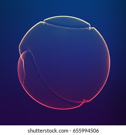 Abstract vector colorful mesh on dark background. Futuristic style card. Elegant background for business presentations.  Corrupted point sphere.  Chaos aesthetics.