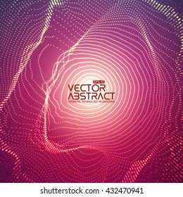 Abstract vector colorful mesh sphere on dark violet background. Futuristic style card. Elegant background for business presentations.  Corrupted point sphere.  Chaos aesthetics.