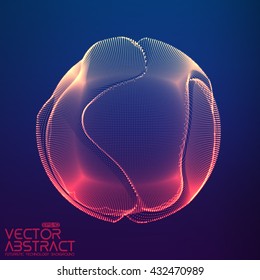 Abstract vector colorful mesh sphere on dark violet background. Futuristic style card. Elegant background for business presentations.  Corrupted point sphere.  Chaos aesthetics.