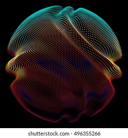 Abstract vector colorful mesh sphere on dark background. Futuristic style card. Elegant background for business presentations.  Corrupted point sphere.  Chaos aesthetics.