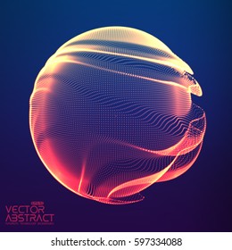 Abstract vector colorful mesh sphere on dark blue background. Futuristic style card. Elegant background for business presentations. Corrupted point sphere.  Chaos aesthetics.