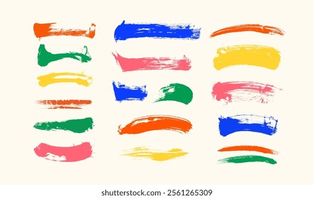 Abstract vector colorful paint smears set. Hand drawn design element. Ink marks on white background. Grunge texture.