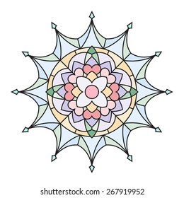 Abstract vector colorful round lace design in mono line style - mandala, decorative element with gentle and pleasant colors