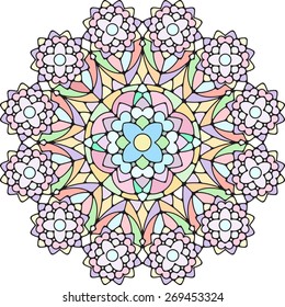 Abstract vector colorful round lace design with round corners - mandala, decorative element with gentle and pleasant colors