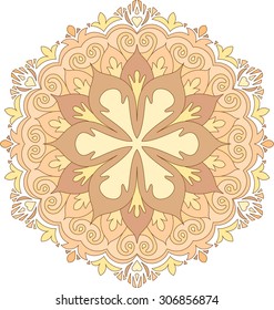 Abstract vector colorful round lace design in mono line style - mandala, decorative element in bright, pastel tones.
