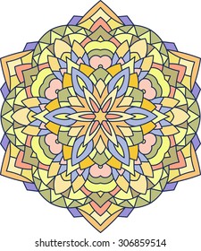 Abstract vector colorful round lace design in mono line style - mandala, decorative element in bright colors