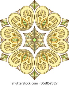 Abstract vector colorful round lace design in mono line style - mandala, decorative element in bright colors
