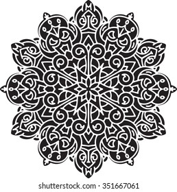 Abstract, vector colorful round lace design mandala, ethnic decorative element or tattoo in black tones.