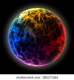 Abstract vector colorful sphere. Futuristic techno style. Trendy background for business presentations. Flying triangles.