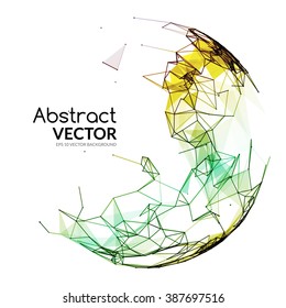 Abstract vector colorful sphere. Futuristic techno style. Trendy background for business presentations. Flying triangles.