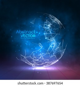 Abstract vector colorful sphere. Futuristic techno style. Trendy background for business presentations. Flying triangles.