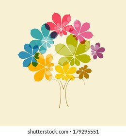 Abstract Vector Colorful Tree on Old Paper Background 