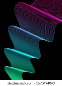 Abstract vector colorful wave element for design. Dynamic curved gradient lines on black Background. Vector geometric template for posters, banner, brochure