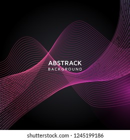 Abstract vector colorful wave lines  on black background. Moving colorful lines of abstract gradient line waves background.
