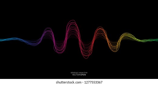 Líneas de onda coloreadas vectoriales abstractas aisladas en fondo negro para elementos de diseño en música conceptual, sonido, tecnología, ciencia