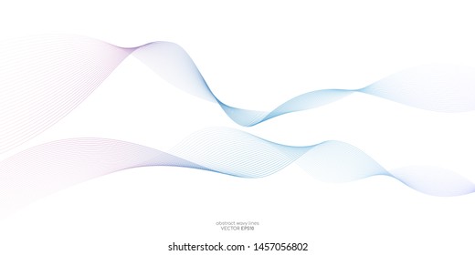 Abstract vector colorful wave lines pink and blue isolated on white background for design elements in technology, modern