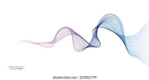 Abstract vector colorful wavy lines brush stroke pattern isolated on white background for design elements in technology, modern