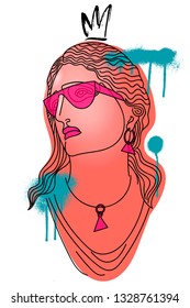 Abstract vector colors face one line drawing. Portrait woman minimalist style. Isolated on white background.