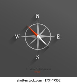 Abstract vector compass icon with shadow over dark background