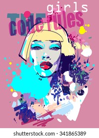 Abstract vector composition with a blonde lady