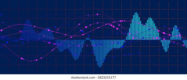 Abstract vector composition combining histogram bars, trend curves and data visualization for business reporting, financial growth and analytics.