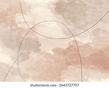 Abstract vector composition featuring delicate, intertwining black lines on a textured watercolor-style background in soft beige and brown tones, symbolizing subtle connections and organic movement.