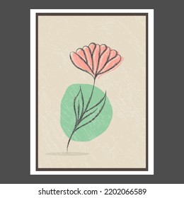 Abstract vector composition and flower grunge texture  Wall drawing  poster  painting  poster print in minimalist style and colored geometric shapes  Flat design