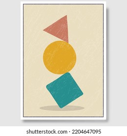 Abstract vector composition with grunge texture. A wall drawing, poster, painting, poster or print in a minimalist style with colored geometric shapes. Flat design