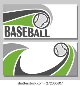 Abstract vector composition of logo for text, notes, title; poster banner, fun baseball ball trajectory on trajectory with inscription baseball club closeup, invitation ticket