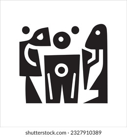 Resumen de la composición vectorial con las figuras de las personas hechas al estilo del brutalismo. Ilustración moderna con notas antiguas. Se puede usar en la ilustración de decoración doméstica, en afiches.