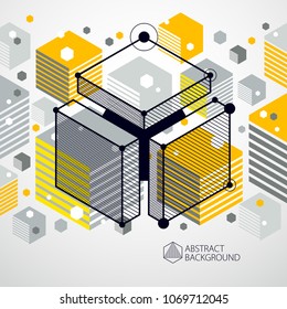 Abstract vector composition with simple geometric figures, symbols, art yellow background. Technical plan, abstract engineering draft for use in graphic and web design. 
