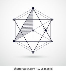 Abstract vector composition with simple geometric figures, symbols, art black and white background. Technical plan, abstract engineering draft for use in graphic and web design. 