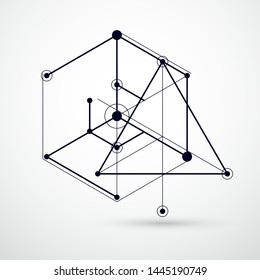 Abstract vector composition with simple geometric figures, symbols, art black and white background. Technical plan, abstract engineering draft for use in graphic and web design. 