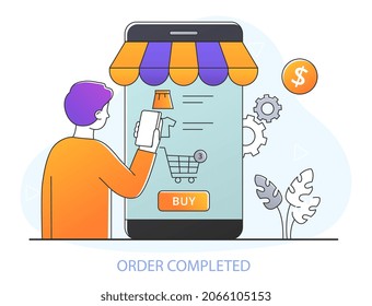 Abstract vector concept of completed order. Flat cartoon outline vector illustration