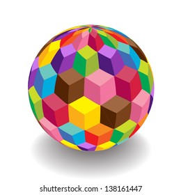 abstract vector concept with dimensional ball made of colorful cubes isolated on white background