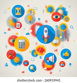 Abstract vector concept with flat business and mobile technology icons. 