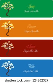 abstract vector concept with four seasons trees, colorful cards with spring,summer,autumn, winter motive and place for your text