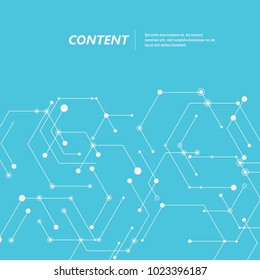 Abstract vector connection hexagons and social network background.